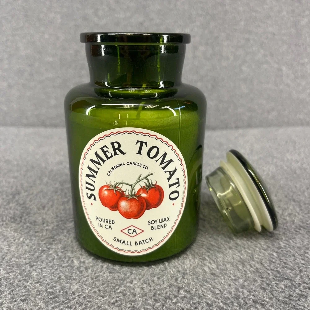 Leoben Company Summer Tomato Candle 9oz Green Glass Apothecary Jar Soy Wax Blend